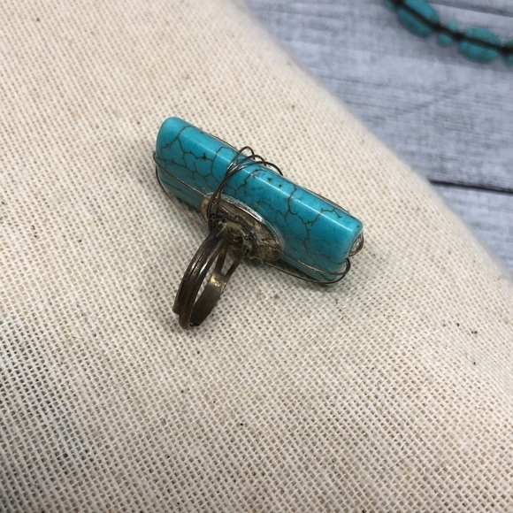 Artisan handmade reconstructed turquoise statement ring and bracelet boho - Picture 4 of 7